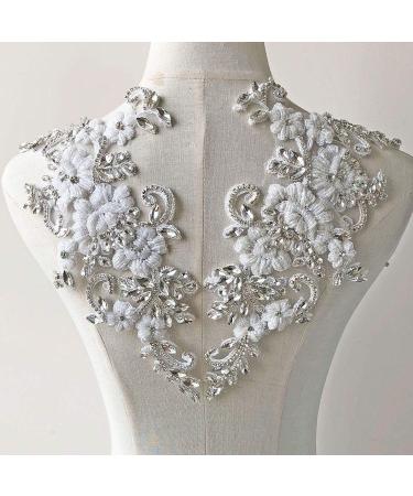 Sparkling White Rhinestone Applique Mirror Pair for Wedding Dress - Set of 2 - Buy Online on SooperMarket.com