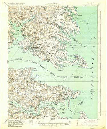 YellowMaps Kilmarnock VA topo map, 1:62500 Scale, 15 X 15 Minute, Historical, 1917, Updated 1937, 19.9 x 16.5 in Tyvek