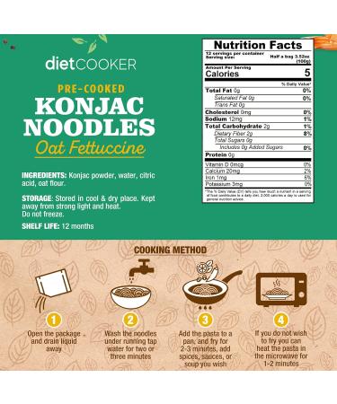 Pack of 10 DIET COOKER Premium Shirataki Oat Fettuccine Noodles - Keto & Vegan Friendly, Zero Net Carbs, Low Calorie Pasta - 9.52 oz (Pack of 10) - Buy Online on SooperMarket.com