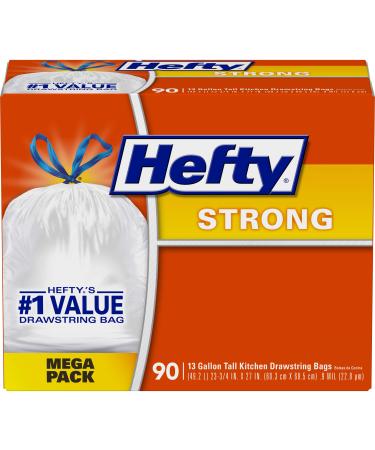 Hefty Strong Tall Kitchen Trash Bags, Unscented, 13 Gallon, 90 Count 90 Count (Pack of 1)