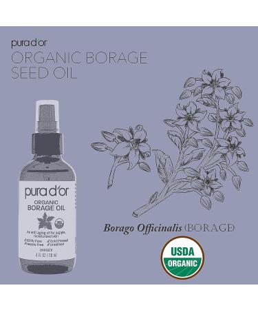 PURA D'OR Organic Borage Seed Oil 4oz - 100% Pure USDA Certified Cold Pressed Natural Moisturizer for DIY Skin Care - Men & Women - Hexane-Free Base Carrier Oil - Buy Online on SooperMarket.com