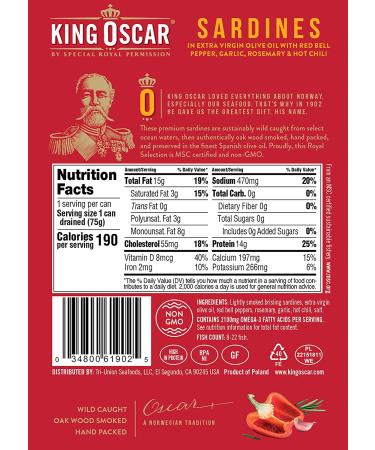 King Oscar Sardines in Olive Oil with Red Bell Pepper & Garlic - 3.75 oz - Buy Online on SooperMarket.com