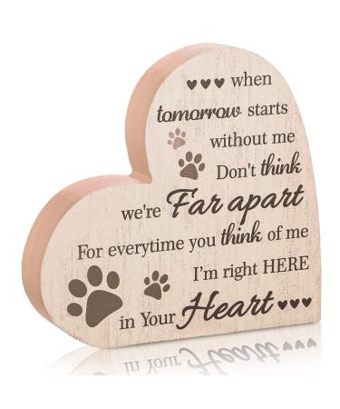 Maitys Pet Memorial Gifts Bereavement Remembrance Gifts for Loss of Dog Cat Sympathy Condolence Gifts Heart Shaped Wood Sign When Tomorrow Starts Without Me Wooden Plague for Table Desk Decor