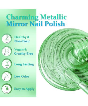 Chrome Nail Polish Green Nail Polish - Metal Mirror Effect Nail Varnish Quick Drying Nail Polish - Long Lasting No UV Needed Nail Art Nail Gel Polish at Home DIY Manicure 7ml - Buy Online on SooperMarket.com