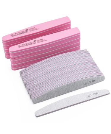 35 Count 100/180 Grits Nail Files and Buffers Professional Emery Boards Washable Buffing Blocks for Gel Nails and Acrylic Nails Pink