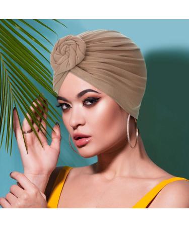 SATINIOR African Pattern Headwrap Set - Pre-Tied Bonnet Turban Knot Beanie Cap in Purple, Black, Navy, Camel - 4 Pieces - Buy Online on SooperMarket.com