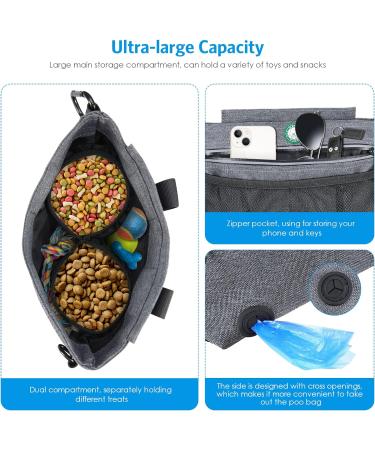 Brifit Dog Treat Training Pouch with Magnetic Closure - Grey, Double Pocket, Padded Straps, Poop Bag Dispenser - Buy Online on SooperMarket.com