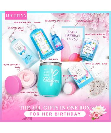 Birthday Spa Gift Set for Women - Lotus Rose Bath & Body Works Baskets | Perfect Present for Mom, Sister, Wife, Auntie | Blue Women's Bubble Bath - Buy Online on SooperMarket.com