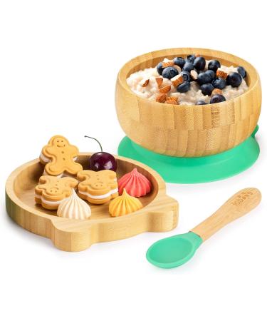 Suction Bowl Set for Babies & Toddlers | Bamboo Wood Feeding Bowl with Lid & Spoon | Stay Put Tableware for Easy Cleaning | Ideal for Weaning Journey - Buy Online on SooperMarket.com