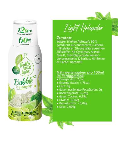 Light Holunder-Lime-Mint Fitness Syrup | Sugar-Free | 60% Fruit Content with Stevia | 500ml | Fruttamax Beverage Syrup for International Shipping - Buy Online on SooperMarket.com