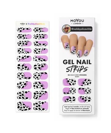 MOYOU LONDON Semi Cured Gel Nail Wraps 20 Pcs Gel Nail Polish Strips for Salon-Quality Manicure Set with Nail File & Wooden Cuticle Stick (UV/LED Lamp Required) - Nailsbyalicewhite 01