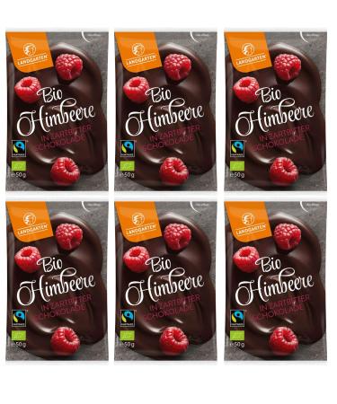 Landgarten Organic Raspberry in Dark Chocolate (6 x 50 gr) Raspberry 50 g (pack of 6)