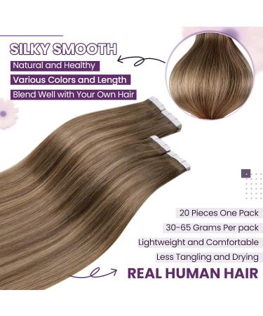 LAAVOO Tape-In Hair Extensions - Balayage Brown & Ombre Light Blonde - Real Hair 50cm #8/16/8 - 50pcs - Buy Online on SooperMarket.com