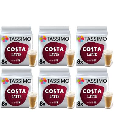 Tassimo Costa Latte Coffee Pods 16 discs 8 servings (Pack of 6 Total 96 discs 48 Drinks)