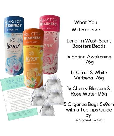 Lenor in Wash Scent Boosters Beads Spring Awakening Citrus White Verbena & Cherry Blossom Rose Water 176g bundled with 5xOrganza Bags & Top Tips - Buy Online on SooperMarket.com