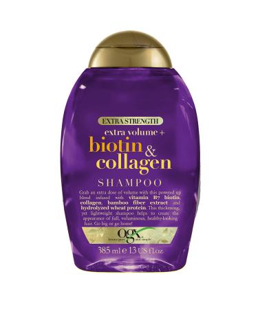 OGX Thick & Full + Biotin & Collagen Extra Strength Volumizing Shampoo with Vitamin B7 & Hydrolyzed Wheat Protein for Fine Hair. Sulfate-Free Surfactants for Thicker  Fuller Hair  13 Fl Oz