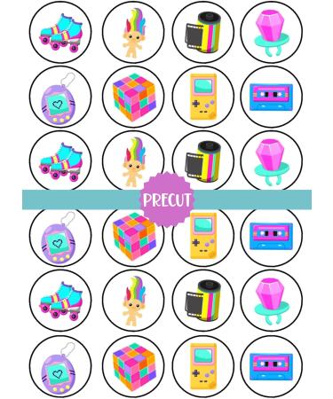 PRECUT 90's Edible Cupcake Toppers - Retro 90's Theme Premium Thickness SWEETENED VANILLA - wafer card disc cake decorations (Pack of 12) - Buy Online on SooperMarket.com