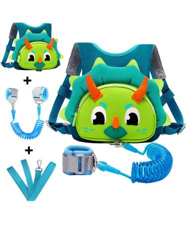 Accmor Toddler Leash Harness, Cute Dinosaur Child Harnesses Baby Leashes Anti-Lost Wrist Link, 3 in 1 Kids Harness with Walking Assistant Strap Belt Tether for 1-4 Years Boys Girls to Travel & Outdoor Blue Vest Shape