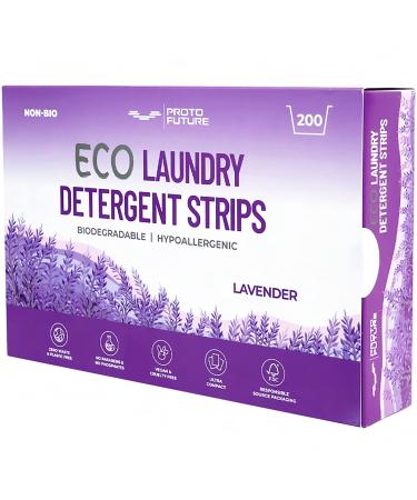 Proto Future Eco-Friendly Laundry Detergent Sheets - Biodegradable Hypoallergenic Zero Waste Plastic-Free Eco-Strips - No Enzymes Plant-Based Formula (Lavender 200 Loads) Lavender 200 count (Pack of 1)