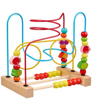 Balinco MOTOR SKILLS LOOP wooden toy bead labyrinth with fruit elements & bead slider. Baby toy 6 months
