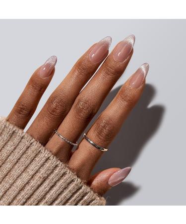BTArtboxnails XCOATTIPS Cat Eye French Tip Press On Nails | Medium Almond Soft Gel Nail Extensions | Soak Off Acrylic Fake Nails - Buy Online on SooperMarket.com