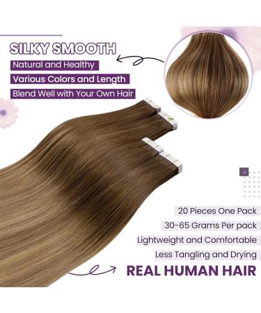 Buy LAAVOO Tape In Extensions - Real Hair Balayage Brown #6/8/14 - Seamless Glue In 50g 55cm 20 Pieces - International Shipping Available! - Buy Online on SooperMarket.com