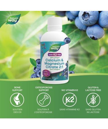 Nature's Way Calcium and Magnesium Citrate 2:1 - Liquid Supplement with Vitamin D3 and Collagen Helps Support the Maintenance of Bones and Teeth No Vitamin K2 - Blueberry Flavour 500 mL - Buy Online on SooperMarket.com