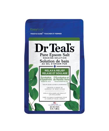 Dr Teal s Salt Soak with Pure Epsom Salt Relax & Relief with Eucalyptus & Spearmint 3 lbs (Packaging May Vary)