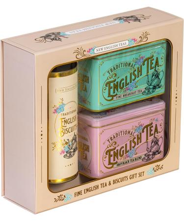 New English Teas Vintage Victorian Tea & Biscuits Gift Set with 80 Fine English Teabags 2 Tea Caddies and Luxury Cornish Biscuits - Buy Online on SooperMarket.com
