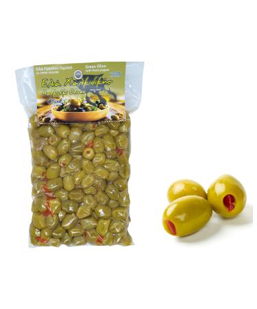 Greek Green Olives with Red Pepper's Pasta | 1kg Vacuum-Sealed | Traditional Chalkidiki Variety |Key in The Mediterranean Diet | Loaded with Important Nutrients and Antioxidants| No Preservatives