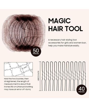 50 Pcs Invisible Hair Nets for Buns - 20 Inches Elastic Edge Mesh Bun Set with Bobby Pins - Hair Donuts for Ballet & Kitchen - Brown - Buy Online on SooperMarket.com