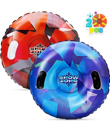JOYIN Snow Tubes (2 Sets), 34 Inches Inflatable Snow Sled for Sledding for Kids and Adults, Heavy Duty Inflatable Snow Tube Made by Thickening Material of 0.5mm