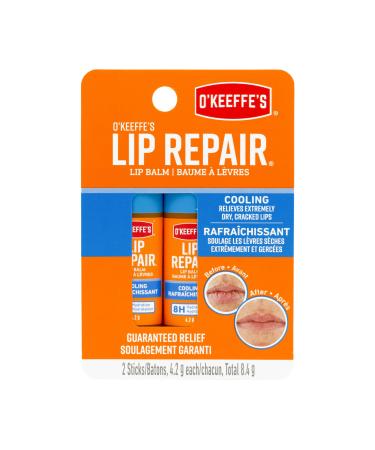 O'Keeffe's Cooling Relief Lip Repair Lip Balm for Dry Cracked Lips Instant Cooling Relief Seven Moisturizing Ingredients Sticks (Pack of 2) K1710402
