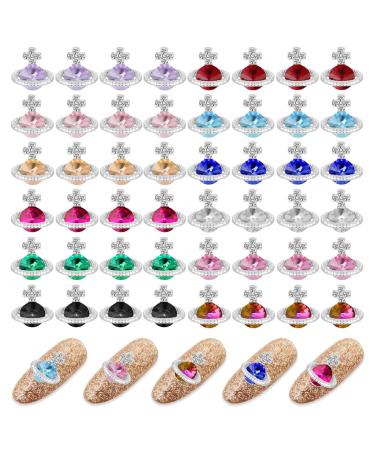 WLLHYF 48Pcs Planet Nail Rhinestones Charms Alloy Diamond Crystal Luxury Nail Charms 3D Shiny Saturn Shape Nail Art DIY Crafts Nail Art Accessories for Women Girls