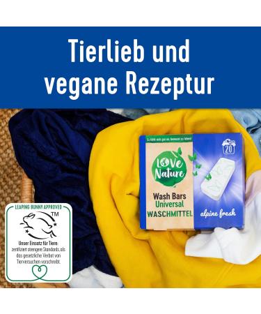 Love Nature Wash Bars - Eco-Friendly Universal Detergent 60 Pre-Dosed Bars (3 x 20) with Sustainable Packaging - Compact Natural Cleaning Power - Buy Online on SooperMarket.com