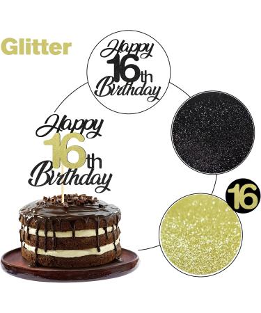 Sumerk 16th Birthday Cake Attachments - Gold & Black Decoration Accessories - Perfect for 16th Birthday Parties - 1 Pack Cake Lid Included - Buy Online on SooperMarket.com