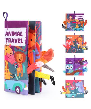 Eutionho Jungle Tails Books for Baby 8 Page Soft Books Baby Toys Tape on Pushchair/Car Seat/Crib Early Education Toy Newborn Activity Sensory Toys for Baby Gifts for 0 3 6 12 Months Boys Girls Animal Tails