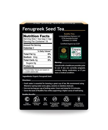 Buddha Teas Organic Fenugreek Seed Tea - USDA Organic, OU Kosher, 18 Bleach-Free Bags - Buy Online on SooperMarket.com