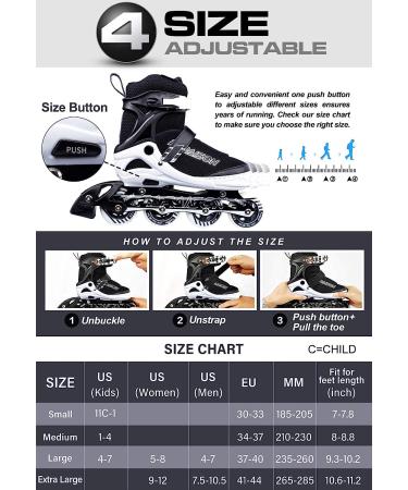 PAPAISON Adjustable Inline Skates with Light Up Wheels - White, Large (Youth & Adult 4-7 US) - Buy Online on SooperMarket.com