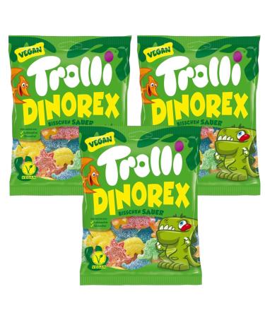 Trolli Dinorex Sour Gummy Candy Chewy Sweets Vegan Lactose & Gluten Free 6 Fruity Flavours 150g - 3x Share Bags