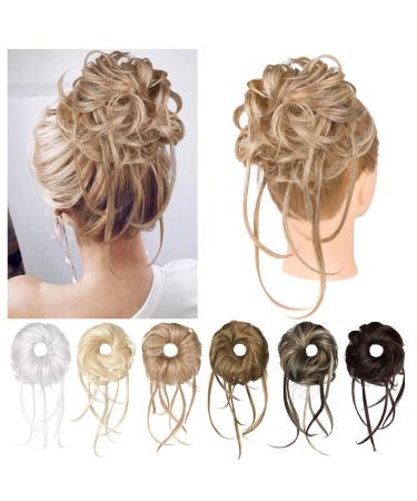 Messy Bun Hair Piece REECHO Super Long Tousled Updo Hair Bun Extensions Curly Wavy Hair Wrap Ponytail Hair Scrunchies with Elastic Hair Band Hair Accessory for Women Girls - Dark Ash Blonde