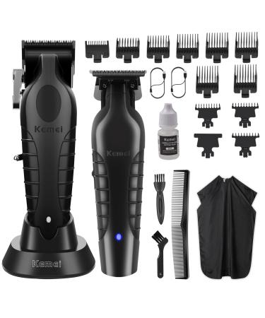 KEMEI Hair Clippers for Men Professional Clippers and Trimmers Set Cordless Zero Gap Trimmer for Men with LED Display 11 Guide Combs 2299+2296black