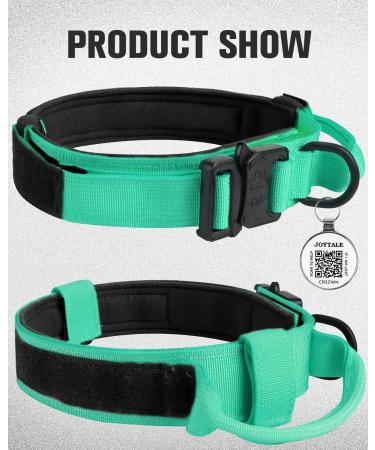 Joytale Tactical Dog Collar | Durable Dog Collar with Handle for Large Dogs | XL Turquoise with QR Code Dog Tag - International Shipping Available - Buy Online on SooperMarket.com