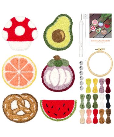 HAND U JOURNEY 6PCS Embroidery Punch Needle Food Series Refrigerator Magnets Set  Rug Punch Decoration DIY Kit for Children and Adult Beginner