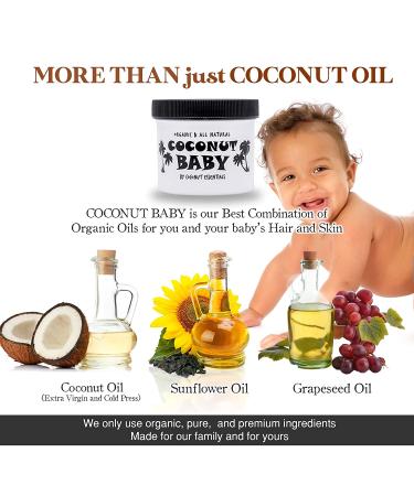 Organic Coconut Baby Oil: Cradle Cap Treatment, Hair Growth, Skin Protection - Eczema, Psoriasis Relief - Massage, Sensitive Skin Care - Diaper Rash, Stretch Marks - with Sunflower & Grape Seed Oils - 4 fl oz - Buy Online on SooperMarket.com