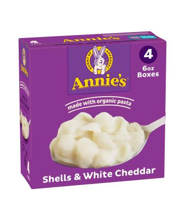 Annies White Cheddar Shells Macaroni & Cheese Dinner with Organic Pasta, Kids Mac & Cheese Dinner, 6 OZ, 4 Count (Pack of 4)