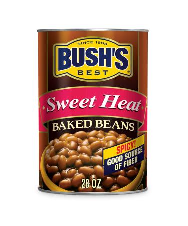 BUSH'S BEST Sweet Heat Baked Beans Sweet & Spicy Canned Beans Baked Beans Canned Source of Plant Based Protein and Fiber Low Fat Gluten Free 28 Oz (Pack-6)