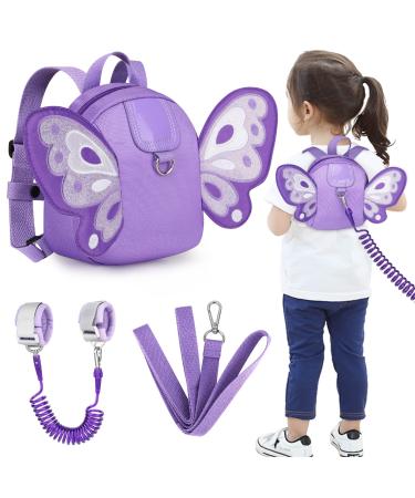 Accmor Toddler Harness Backpack Leash, Cute Butterfly Kid Backpacks with Anti Lost Wrist Link, Mini Child Backpack Harness Leashes Walking Wristband Travel Bag Harness Rein for Baby Girls (Purple) Purple Oval