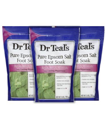 Dr. Teal's Peppermint Foot Soak Gift Set (3 Pack 2lb Ea.) - Revitalize & Refresh Cooling Peppermint with Essential Oils Blended with Pure Epsom Salt - Ease Aches & Pains Baking Soda Eliminates Odor