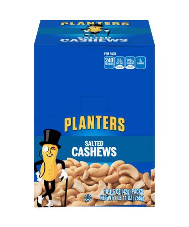 PLANTERS Salted Cashews 1.5 oz. Bags (18 Pack) - Individually Packed Snacks On the Go - Snacks for Adults - Quick Snacks - Kosher